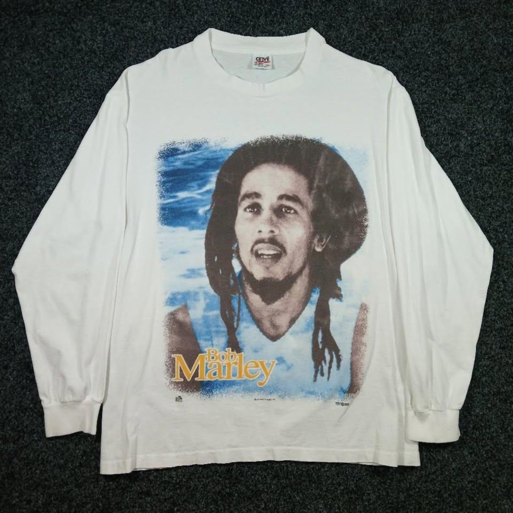Vintage 90s Bob Marley Oh y Rap Tee Long Sleeve White XL 23.5x28 Single Stitch